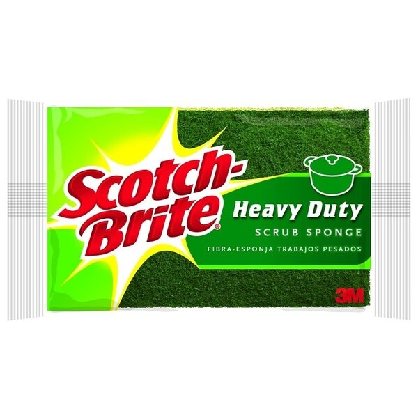 Scotch-Brite Scrub Sponge, 4-1/2 in L, 2.7 in W, 0.6 in Thick, Cellulose/Synthetic Fiber, Green/Yellow - 425