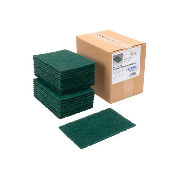 Americo Global Industrial Medium Duty Scouring Pads Green 6in x 9in - Case of 20 Pads - 670326