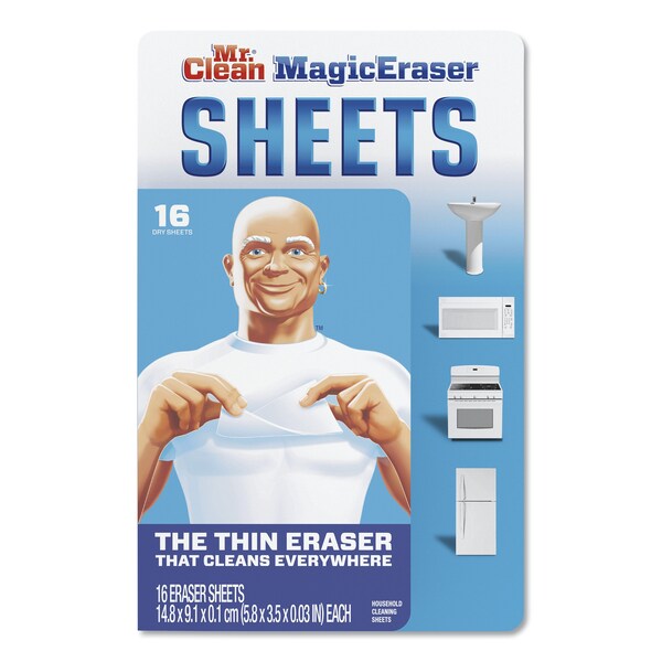 Mr. Clean Magic Eraser Sheets, 3.5 x 5.8, 0.03" Thick, White, PK16, 16PK - 90618PK