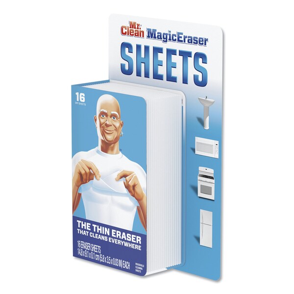 Mr. Clean Magic Eraser Sheets, 3.5 x 5.8, 0.03" Thick, White, PK16, 16PK - 90618PK