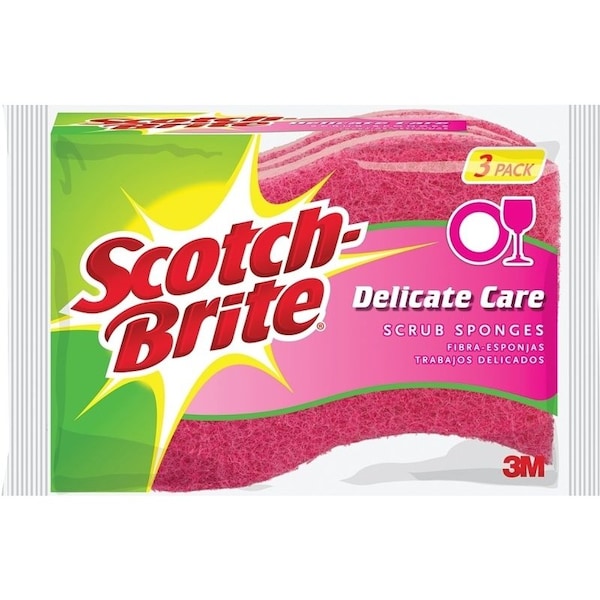 Scotch-Brite Scrub Sponge, 4.4 in L, 2.6 in W, 0.8 in Thick, Cellulose, Pink - DD-3