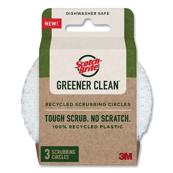 Scotch-Brite Greener Clean Recycled Scrubbing Circle, 3.5in. Diameter, 0.7in. Thick, White, 3PK - 7100282851