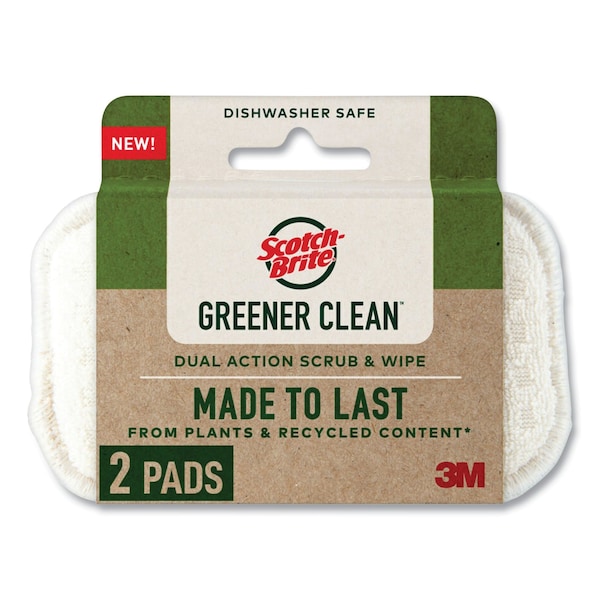 Scotch-Brite Greener Clean Dual Action Scrub and Wipe, 2.8 x 4.7, 0.7in. Thick, White, 2PK - 7100283043
