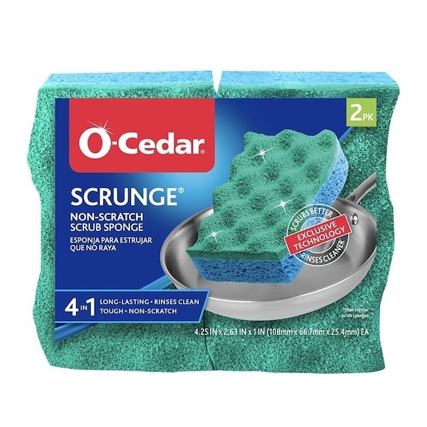O-Cedar Medium-Duty Scrubber Sponge, 4-1/4 in L, 2.63 in W, Blue/Green - 169431