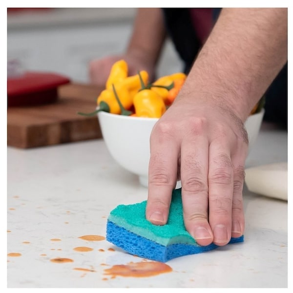 O-Cedar Medium-Duty Scrubber Sponge, 4-1/4 in L, 2.63 in W, Blue/Green - 169431