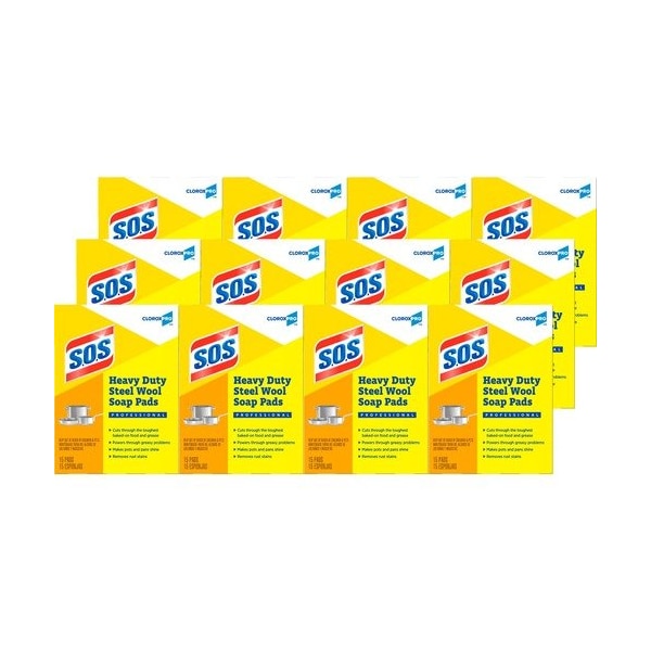 Sos 12 Qty 15 Piece Steel Wool Scouring Soap Pad - CLO88320CT