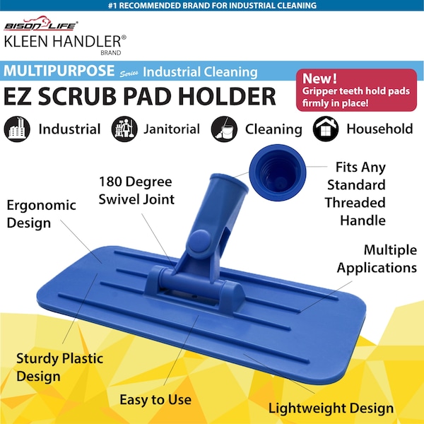 Kleen Handler EZ Scrub Pad Holder, 10 in. x 4 5/8 in. Threaded Swivel Pad Holder for Universal Cleaning Pads - BLKH-MS-KTSH-B-1