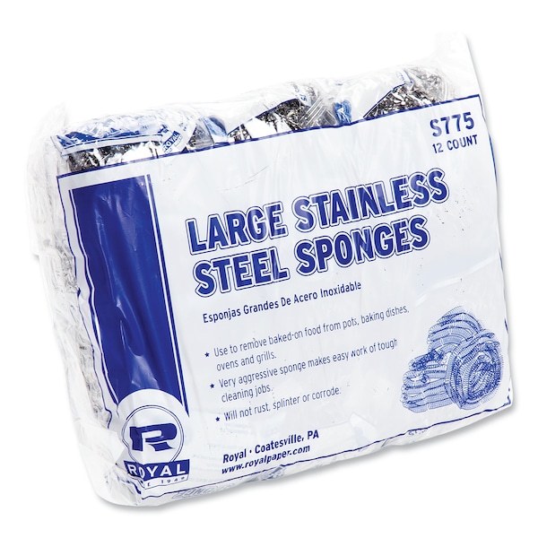 Amercareroyal Large Stainless Steel Sponge, Polybagged, 1.75 oz, PK72 - RPP S775/6