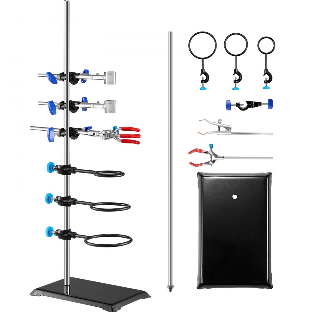 VEVOR Lab Stand Support, Laboratory Retort Support Stand Set, Steel Lab Stand 23.6" Rod and 8.3" x 5.7" Cast Iron Base, Includes Flask Clamps, a Burette Clamp and Cross Clamps - SYZJJP1JT60C60P2LV0
