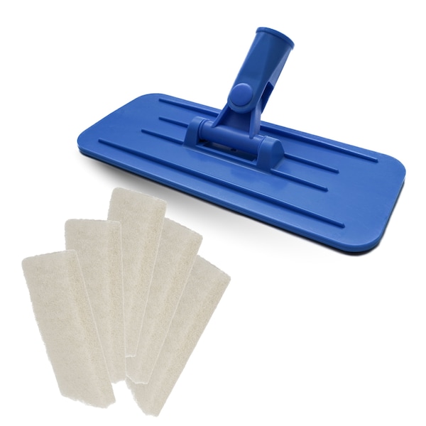 Kleen Handler EZ Scrub Pad Holder & 5 Non-Abrasive White Pads Combo, Versatile Cleaning for Home & Commercial Use - KHMS-SPHSSCP-BLW-1