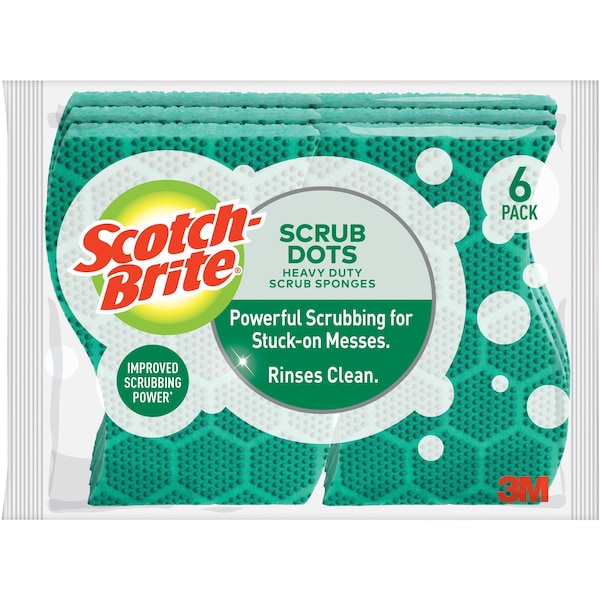 Scotch-Brite Scrub Sponges, Heavy-duty, 6-1/5"x4-7/10"x2-1/2", GN, PK 4 - MMM303064