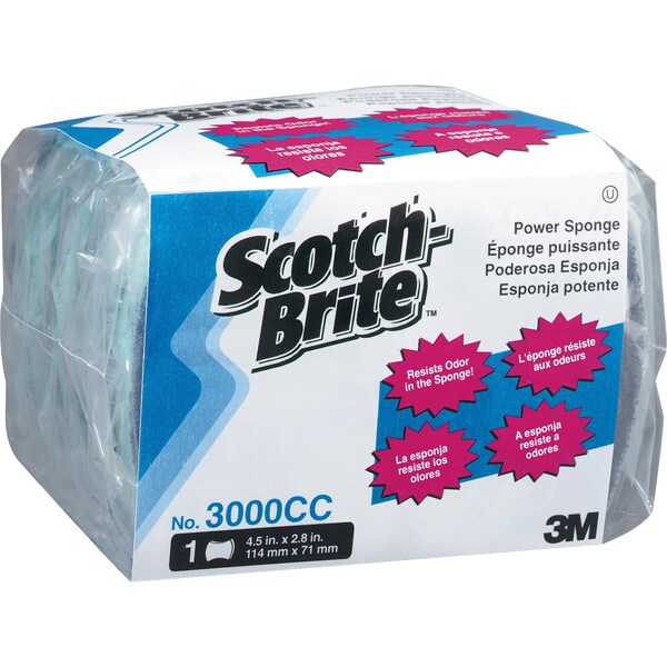 Scotch-Brite Power Sponge, Dual Pad/Sponge, 4-1/2"x2-4/5"x7/10", AA, PK 5 - MMM3000CC