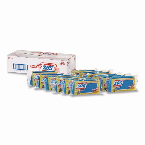 S.O.S. All Surface Scrubber Sponge, 2.5 x 4.5, 0.9 in. Thick, Dark Blue, PK12, 12PK - 91017