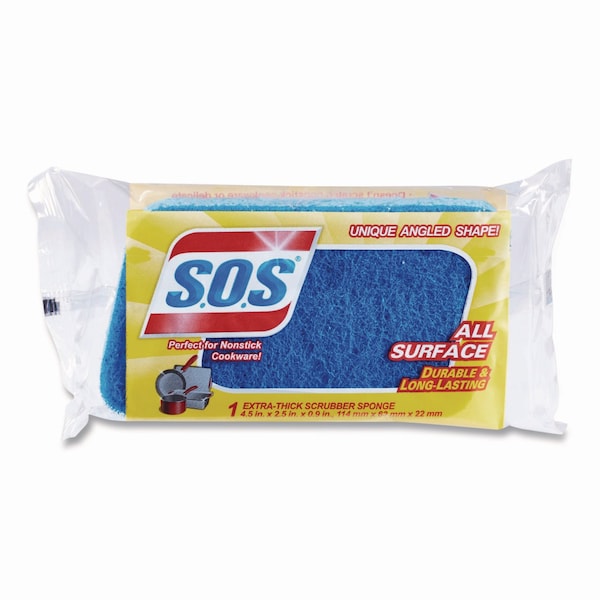 S.O.S. All Surface Scrubber Sponge, 2.5 x 4.5, 0.9 in. Thick, Dark Blue, PK12, 12PK - 91017
