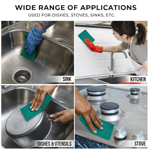 Kleen Handler 40-Pack Green Medium Duty Cleaning Pads, Kitchen Scrub Sponges, Scouring Pads for Dishes & More - BLKH-ES-SP-GR-40-1