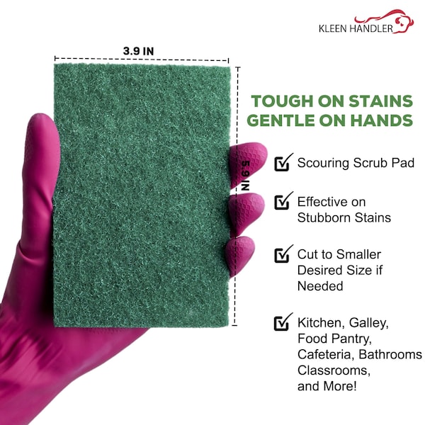 Kleen Handler 40-Pack Green Medium Duty Cleaning Pads, Kitchen Scrub Sponges, Scouring Pads for Dishes & More - BLKH-ES-SP-GR-40-1
