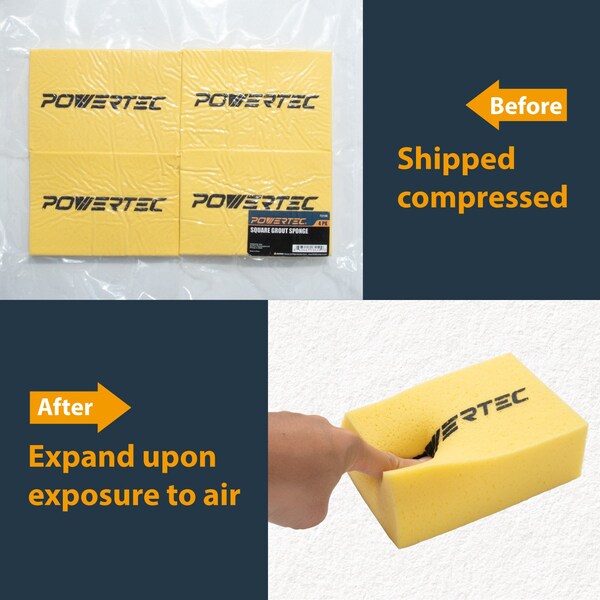 Powertec 20 PK Large Square Grout Sponge - Professional Tile Grout Removal Cleaning Sponge, 20PK - 72106-P5N