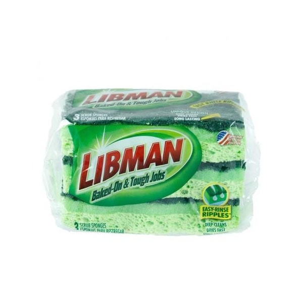 Libman Libman Commercial Baked-On & Tough Jobs Sponge, Light Green/ Dark Green - - 1077
