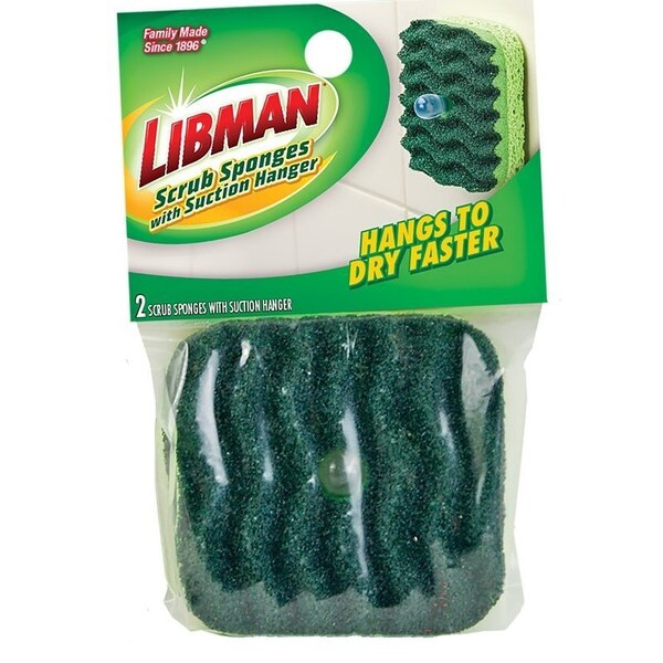 The Libman Co Libman Sponge with Suction Hanger, 4 in L, 4 in W, 1.88 in Thick, Cellulose/Synthetic, Green - 2106