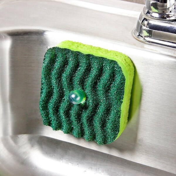 The Libman Co Libman Sponge with Suction Hanger, 4 in L, 4 in W, 1.88 in Thick, Cellulose/Synthetic, Green - 2106