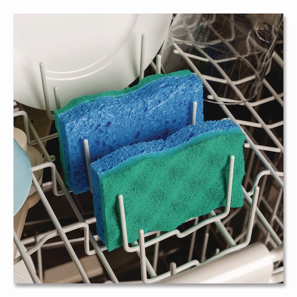 O-Cedar Scrunge Non-Scratch Scrub Sponge, 2.63in x 4.25in, 1in Thick, Green/Blue, 16PK - 169431CT