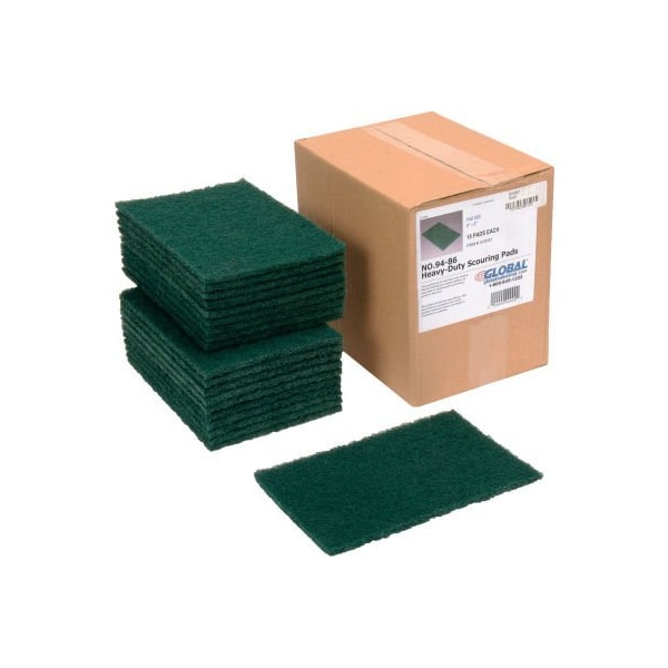 Americo Global Industrial Heavy Duty Scouring Pads Green 6in x 9in - Case of 15 Pads - 670327