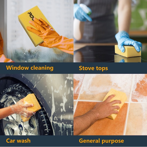 Powertec 4 PK Large Square Grout Sponge - Professional Tile Grout Removal Cleaning Sponge, 4PK - 72106N