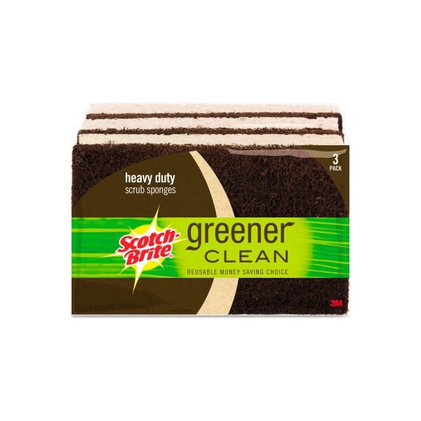 3M Scotch-Brite Greener Clean Heavy-Duty Scrub Sponge, 2 -3/5X 3/4X4-3/5, Brown, 3/Pack - 87033
