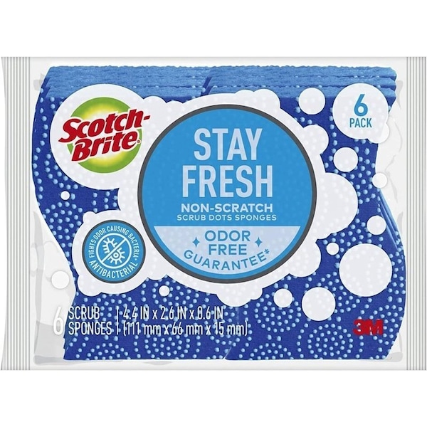 Scotch-Brite 076308-91053 Scrub Dots Non-Scratch Sponge, 2.6 in L, 4.4 in W, 0.6 in Thick, 6PK - 20306-4