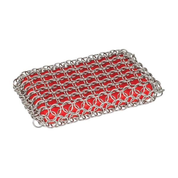 Cool Kitchen Chainmail Heavy Duty Cast Iron Scrubbing Pad, Red & Silver - 8.71 in. - CO1676682