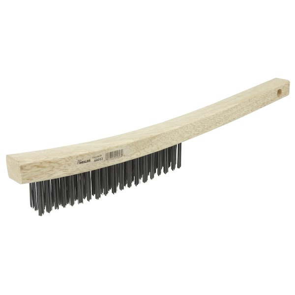 Weiler Wire Scratch Brush, .012 Carbon Steel Fill, Curved Handle, 3x19 Rows - 44053