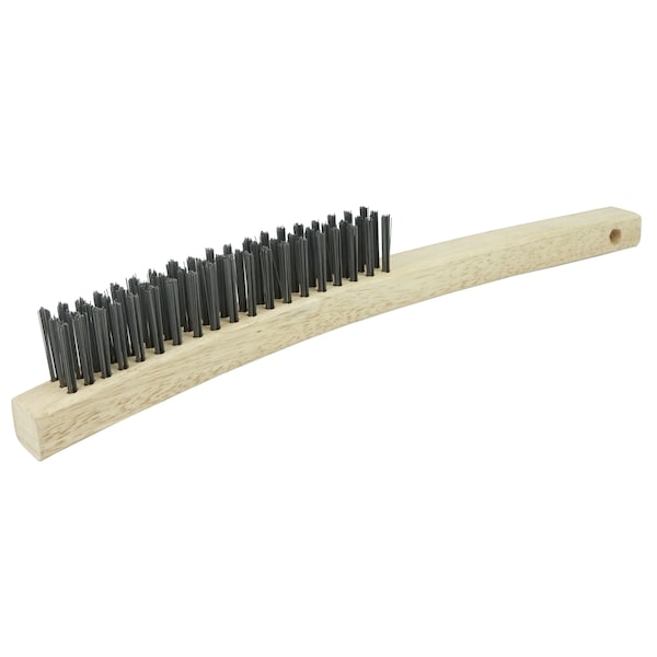 Weiler Wire Scratch Brush, .012 Carbon Steel Fill, Curved Handle, 3x19 Rows - 44053