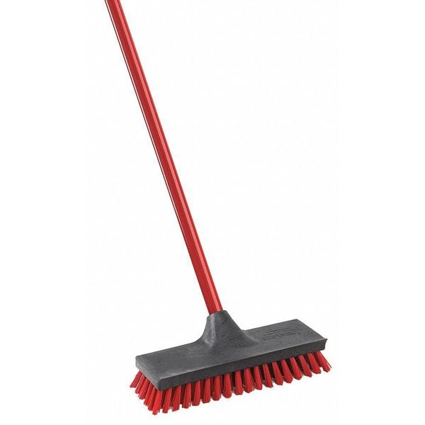 Libman 3 1/4 in W Scrub Brush, Stiff, 49 in L Handle, 10 1/2 in L Brush, Red, Wood, 10 1/2 in L Overall - 547