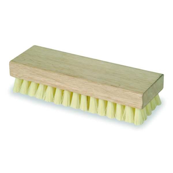 Tough Guy 3 in W Scrub Brush, Stiff, 8 in L Handle, 8 in L Brush, Cream, Wood, 8 in L Overall - 1VAD7
