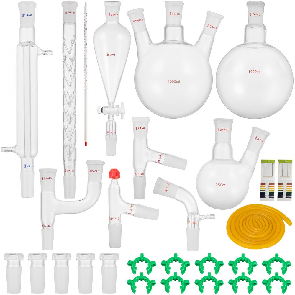 VEVOR New Laboratory Glassware 24/40 Chemistry Glassware 29PCS Chemistry Lab Glassware Kit 250 1000ml for Distillations Separation Purification Synthesis 24/40 29PCS - SYZLSBBLQMTZ29PCSV0