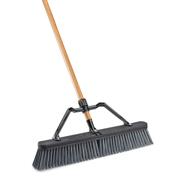 Libman Commercial 24 Rough Surface Industrial Push Broom W/ Brace, 4PK - 1293