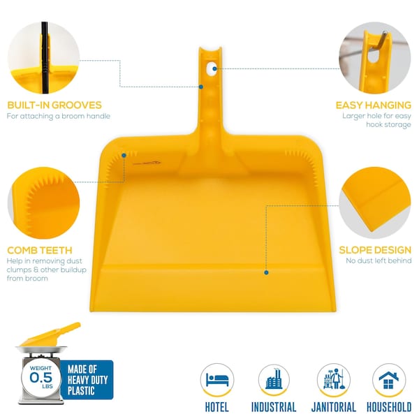 Kleen Handler Handheld Dust Pan, Heavy-Duty Plastic, 11.5in W Edge with Debris Comb - KHES-HHDP-PL-Y-1-OMP