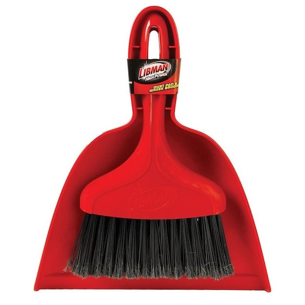 Libman Dustpan with Whisk Broom, 12 in L, 10 in W, Polypropylene, Red - 906