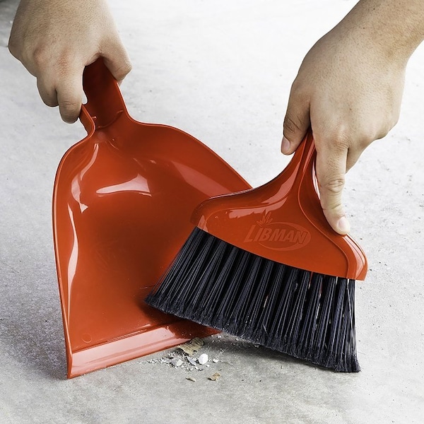 Libman Dustpan with Whisk Broom, 12 in L, 10 in W, Polypropylene, Red - 906