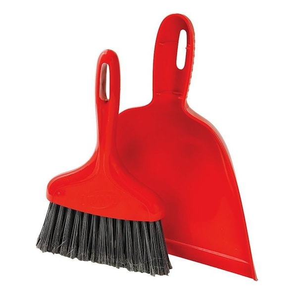 Libman Dustpan with Whisk Broom, 12 in L, 10 in W, Polypropylene, Red - 906