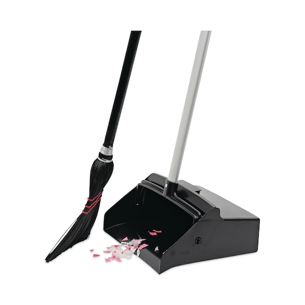 Boardwalk Lobby Dust Pan, Plastic/Aluminum, 11.75" Wide, 34" Handle, Blk/Silver - BWK02600