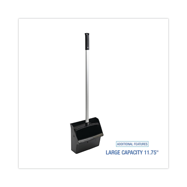 Boardwalk Lobby Dust Pan, Plastic/Aluminum, 11.75" Wide, 34" Handle, Blk/Silver - BWK02600