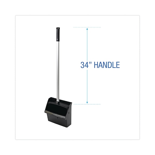 Boardwalk Lobby Dust Pan, Plastic/Aluminum, 11.75" Wide, 34" Handle, Blk/Silver - BWK02600