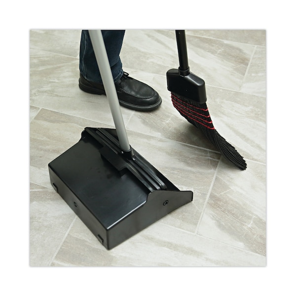 Boardwalk Lobby Dust Pan, Plastic/Aluminum, 11.75" Wide, 34" Handle, Blk/Silver - BWK02600