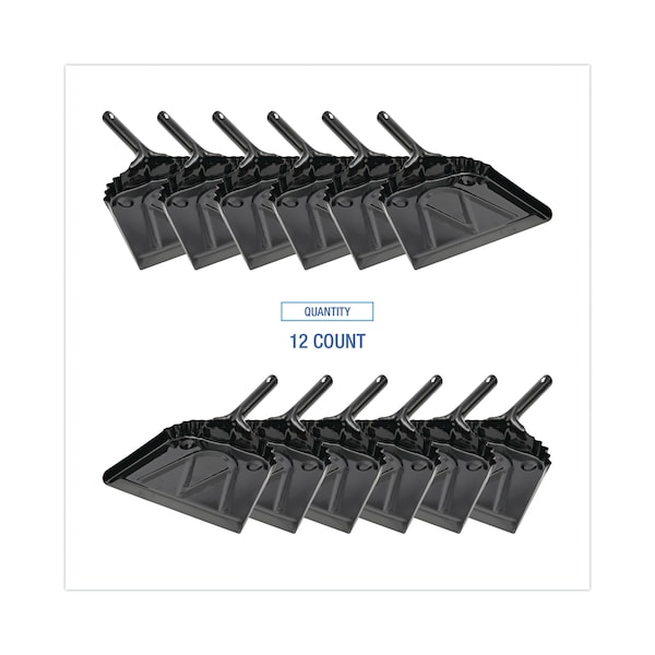 Boardwalk Metal Dust Pan, 12" Wide, 2" Handle, Black, PK12 - BWK04212