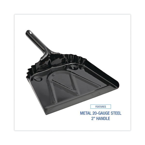 Boardwalk Metal Dust Pan, 12" Wide, 2" Handle, Black, PK12 - BWK04212