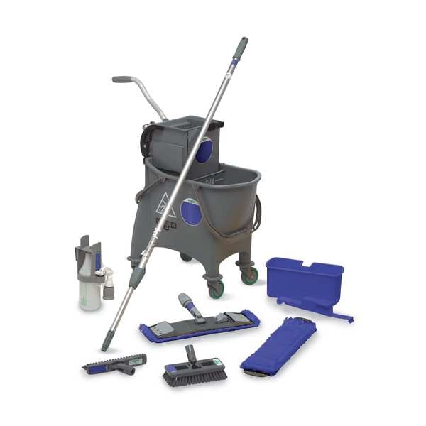 Unger 8 gal CLEANERx Dual Bucket Side Press Mop Bucket and Wringer, Gray, Polypropylene - COMBG