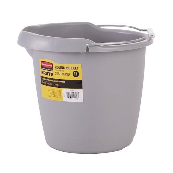 Rubbermaid Brute Series Bucket, 15 qt, 12.8 in Dia, Plastic, Gray - 2190708