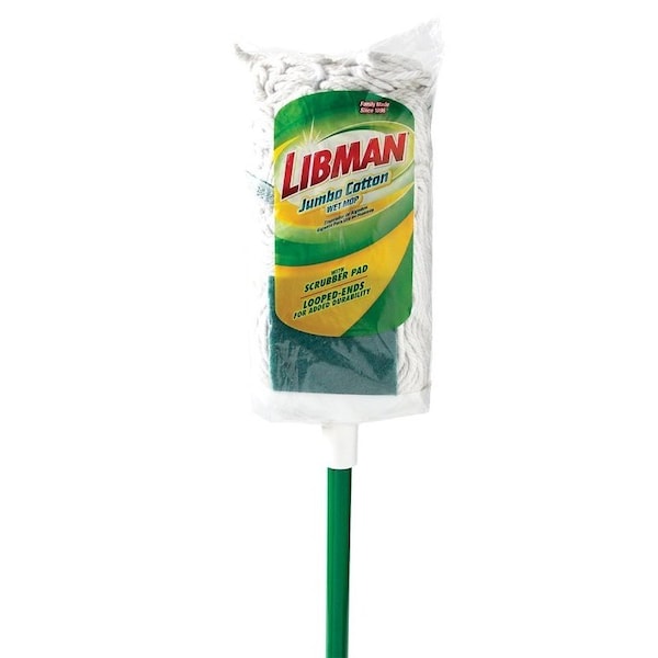 Libman Wet Mop, 58-3/4 in L, Cotton Mop Head, Steel Handle - 121