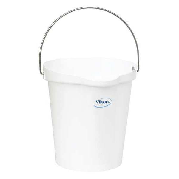 Vikan 3 1/4 gal Round Bucket, 12-3/4 in H, 12 4/5 in Dia, White, Polypropylene/Stainless Steel - 56865
